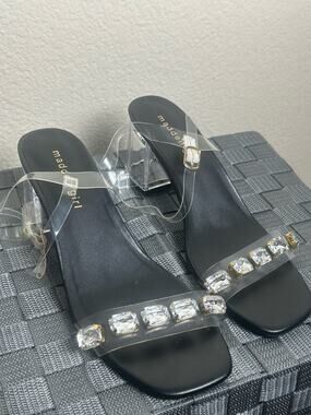 Madden Women's Size 6.5 Heels Clear Acrylic Block Heel Sandals Rhinestones